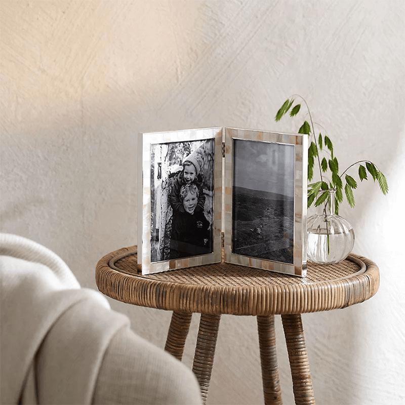 Mother of Pearl Double Hinged Photo Frame, 5 x 7”, White