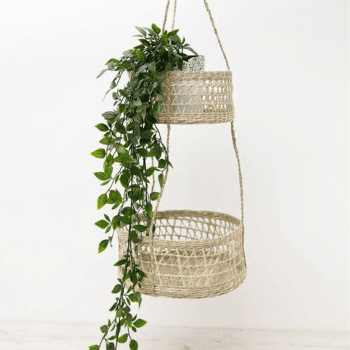 Image showing the Natural Elements Seagrass Hanging Planter, Cream product.
