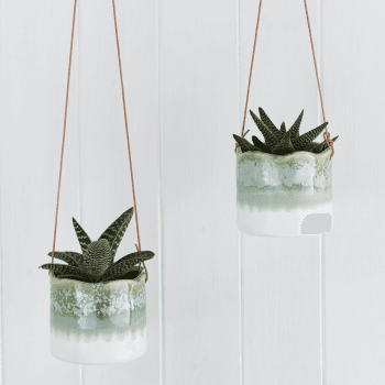 Image showing the Indoor Hanging Pot, Wave Design, Green/White product.