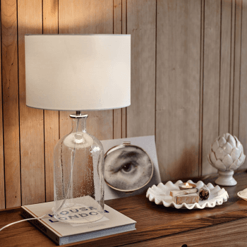 Image showing the Glass Table Lamp, H52cm, Clear With Grey Shade product.