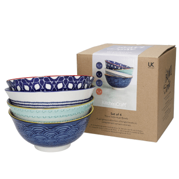 Image showing the Hues Set of 4 Bowls, D15.5cm, Red/Blue product.
