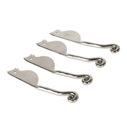 Image showing the Set of 4 hammered shell mini mouse cheese knives, 11cm, Stainless Steel product.