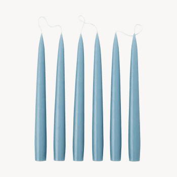 Image showing the Set of 6 Tapered Dinner Candles, H25cm, Grey Blue product.