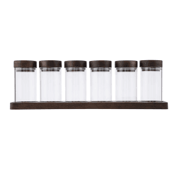 Image showing the 6 piece spice jar set, 120ml, acacia wood / glass product.