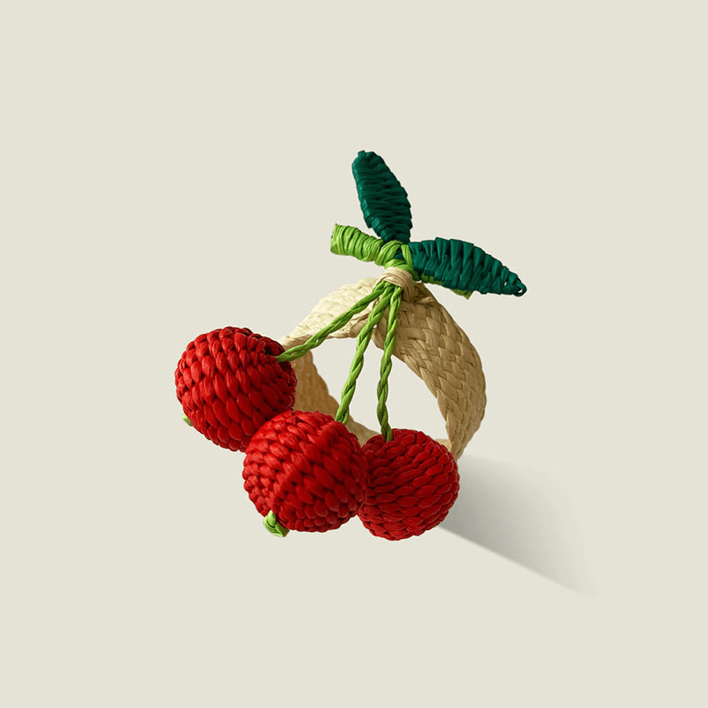 Narino Cherries Set of 4 Woven Napkin Rings, Red
