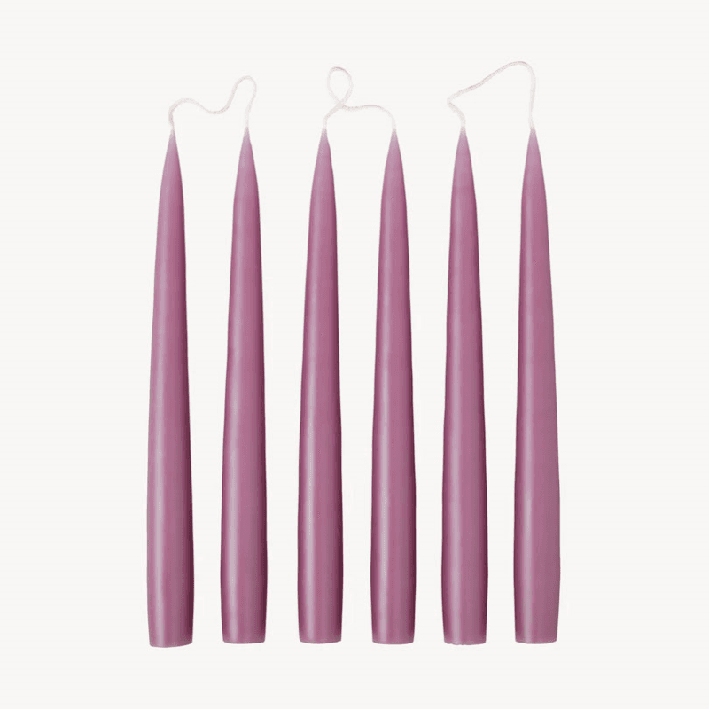 Set of 6 Tapered Dinner Candles, H25cm, Mauve