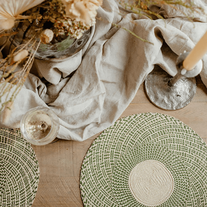 Nariño Set of 2 Woven Placemats, D39cm, Olive Green