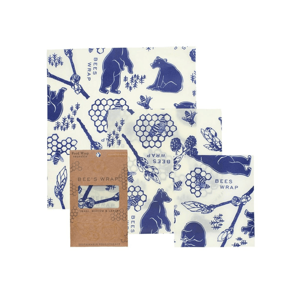 Bears & Bees Print Pack of 3 Food Wraps, small/med/large