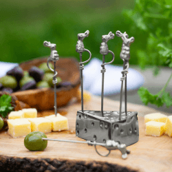 Image showing the Mouse Set of 6 Picks and Holder, L7 x W4.5 x H10.5cm, Silver product.