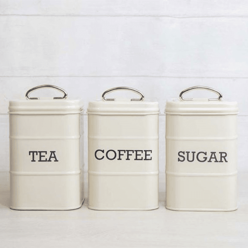 Living Nostalgia 3 Piece Storage Tin Set, Antique Cream