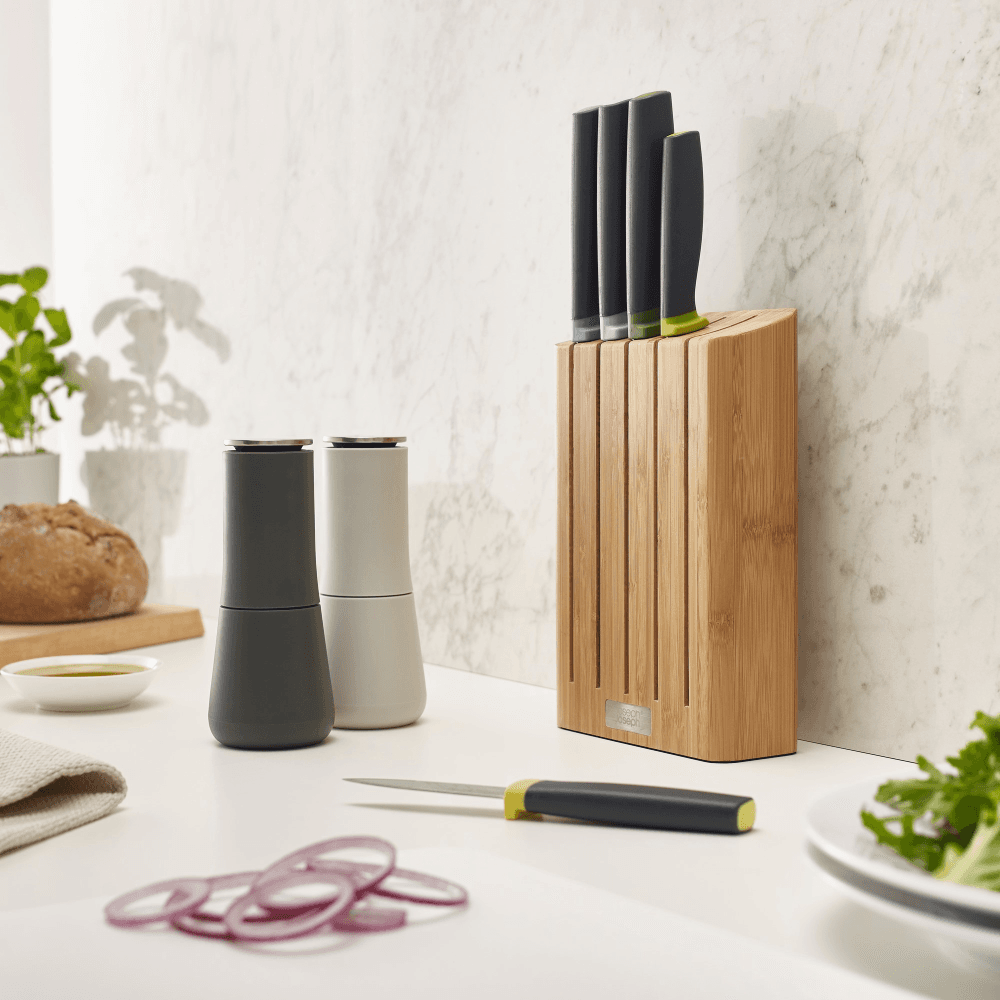 Elevate 5 piece knife set with bamboo block, H6 x W35.5 x D15cm, Opal