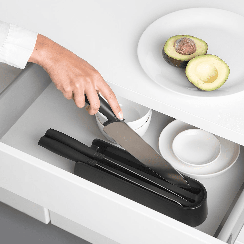 Tasty+ Knife block with knives, H6.5 x W35.5 x D9cm, Dark Grey