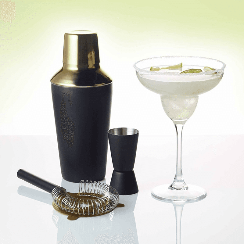 Barcraft 3 Piece Cocktail Set, Black/Brass