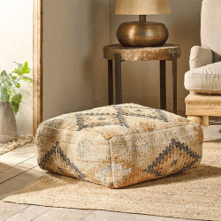 Image showing the Kensu Kilim Pouf, H70 x W70 x D30cm, Natural product.