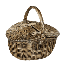 Image showing the Antique Wash Finish Oval Picnic Basket, Small, Brown product.