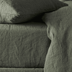 Image showing the Linen Fitted Sheet, King, Olive Green product.