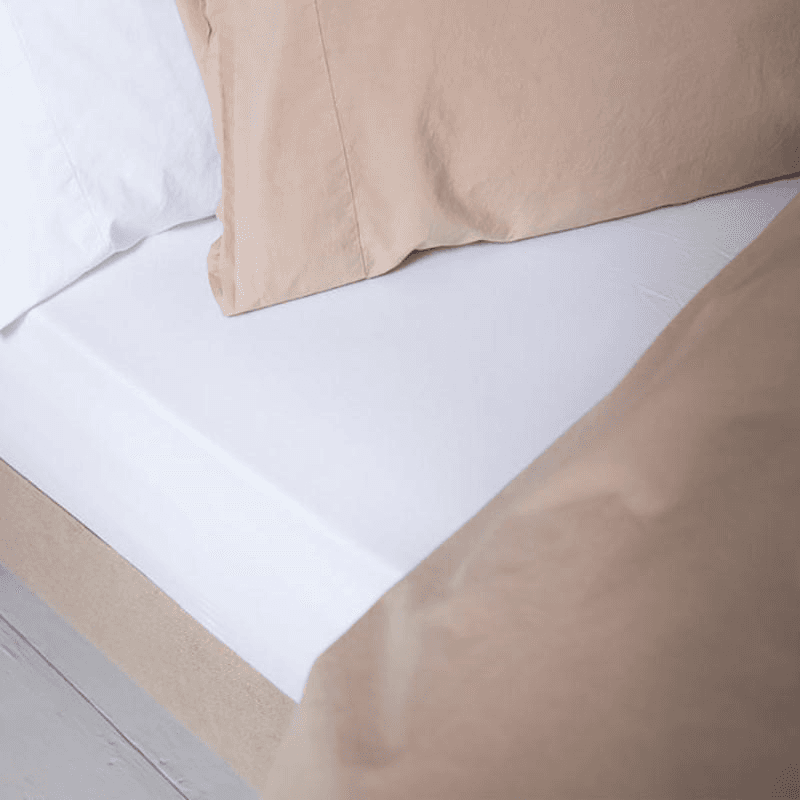 Washed Cotton Percale Fitted Sheet, Super King, White