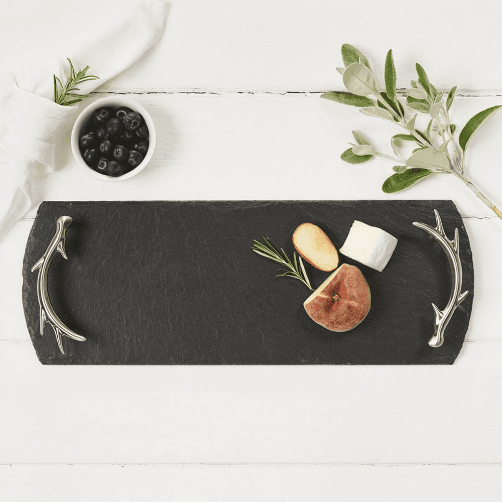 Antler Handles Serving tray, 42 x 15cm, Slate With Stainless Steel