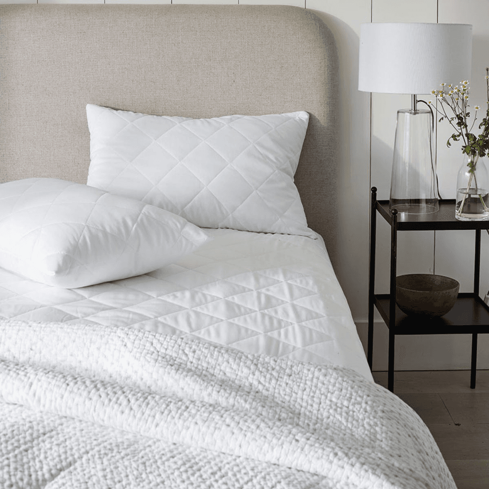 Luxury pure cotton quilted pillow protector, Pair, W50 x L75cm, White