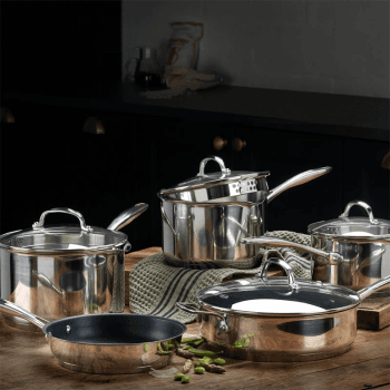 Image showing the 7000 5 piece draining saucepan set, 14-26cm, Stainless Steel product.