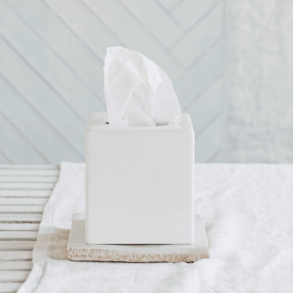 Newcombe Tissue box cover, H15 x W13.5 x L13.5cm, White Ceramic
