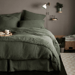 Image showing the Linen Fitted Sheet, Super King, Olive Green product.