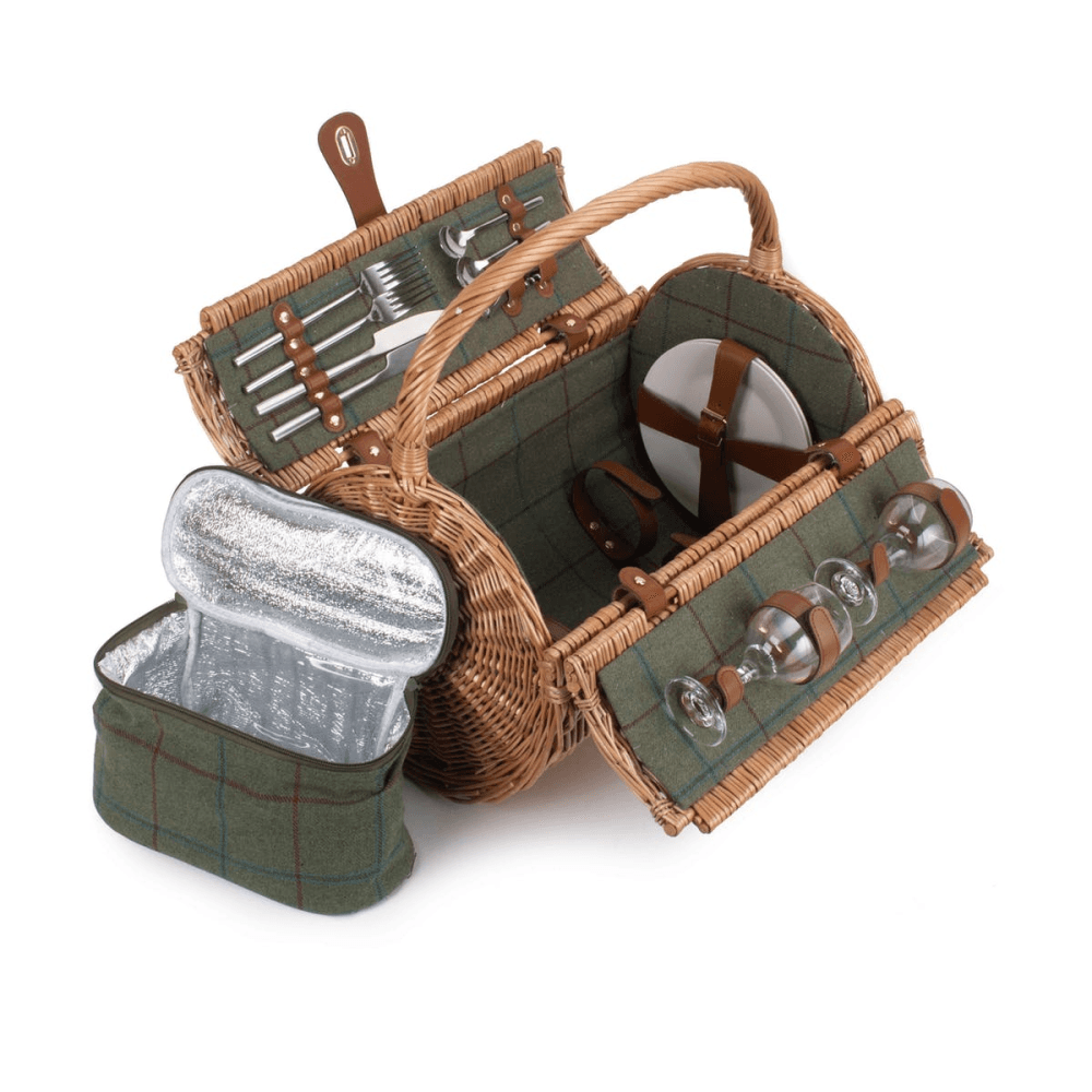 2 Person Green Tweed Barrel Hamper, Green/Brown