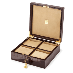 Image showing the Square 4 Watch Box, L20.5 x W20.5cm, Amazon Brown Croc product.