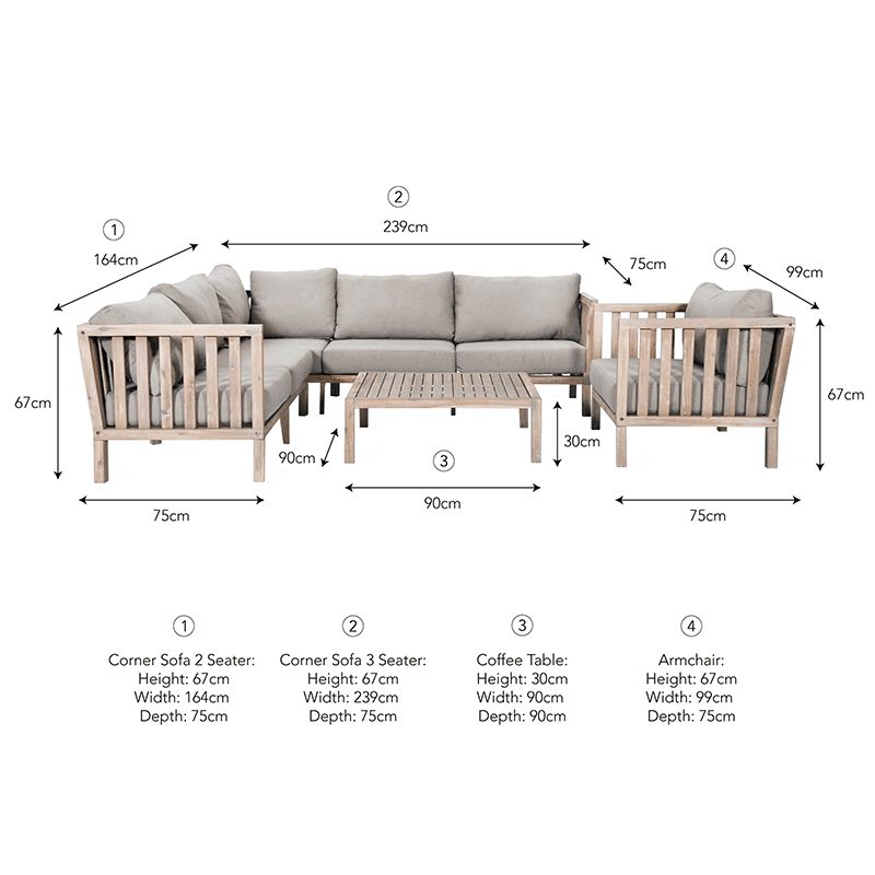 Corner Sofa Set, Porthallow, Acacia Wood