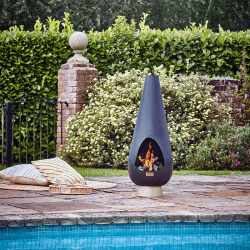 Image showing the Leo Outdoor Fireplace, H120 x W46cm, Black/Gold product.