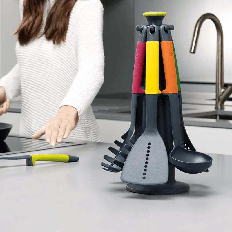 Elevate 6 piece kitchen utensils with carousel stand, Multi Coloured