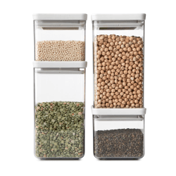 Image showing the Tasty+ Stackable Square Canisters, Set of 4, Light Grey Lids product.