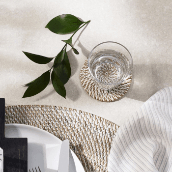 Image showing the Set of 4 rattan coasters, H1 x Dia10cm, White product.