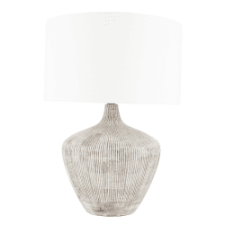 Image showing the Manaia Textured Table Lamp With Linen Drum Shade, H35cm, White Wash product.