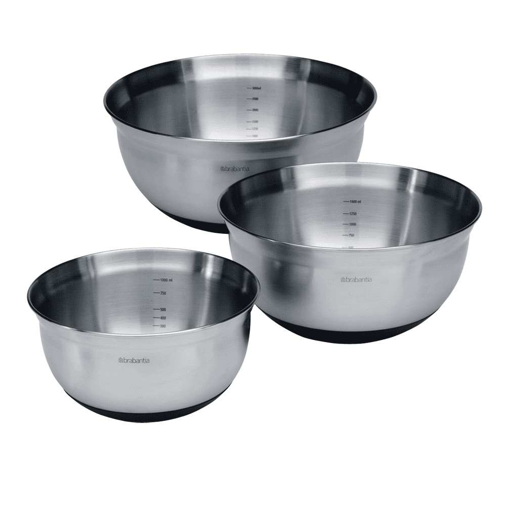 Set of 3 mixing bowls, 1, 1.6 and 3 litre, Matt Steel