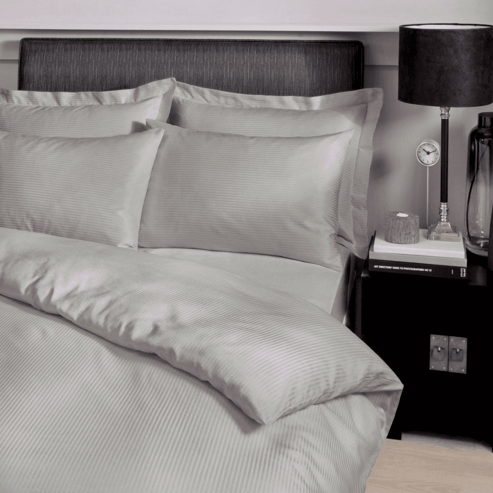 300TC Satin Stripe Double Bedding Set, Grey, Grey