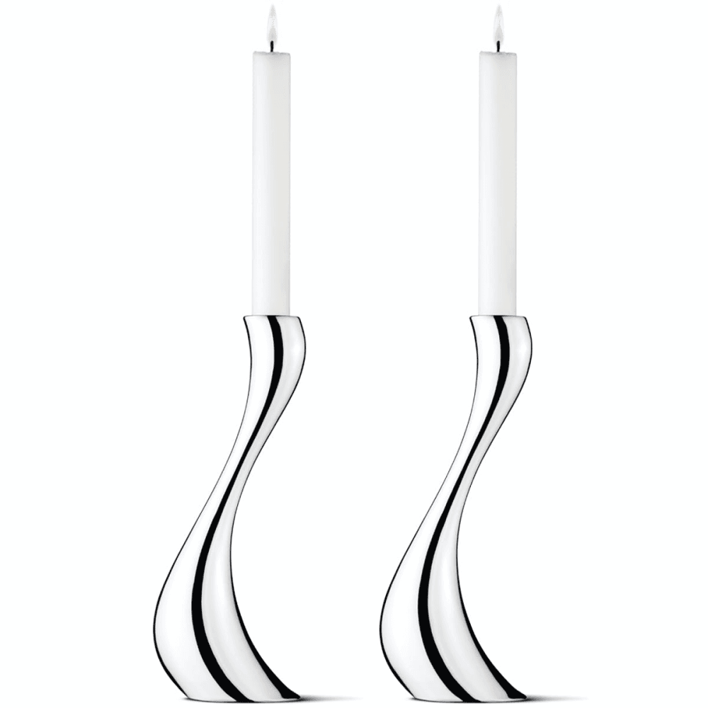 Cobra Pair of candleholders, 24cm, stainless steel