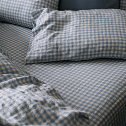 Image showing the Gingham Linen Blend Pillowcase Pair, Standard, Warm Blue product.