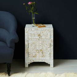 Image showing the Mother Of Pearl Inlay Side Table In White product.