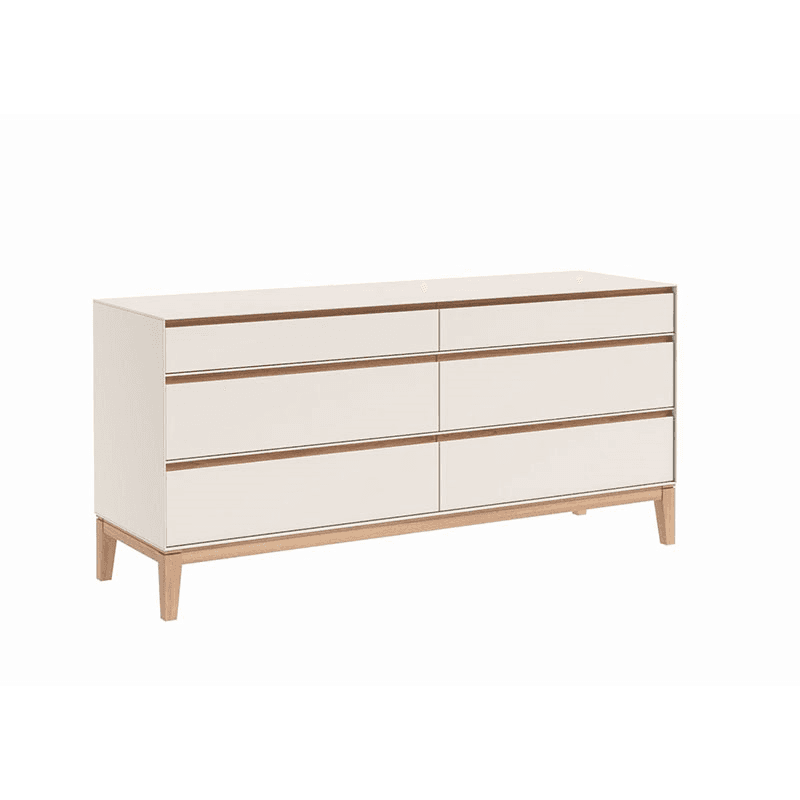 Lars Wide Six Drawer Dresser, H73 x W150cm, Cashmere and Oak