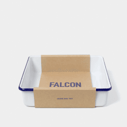 Image showing the Square Bake Tray, White with Blue Rim product.