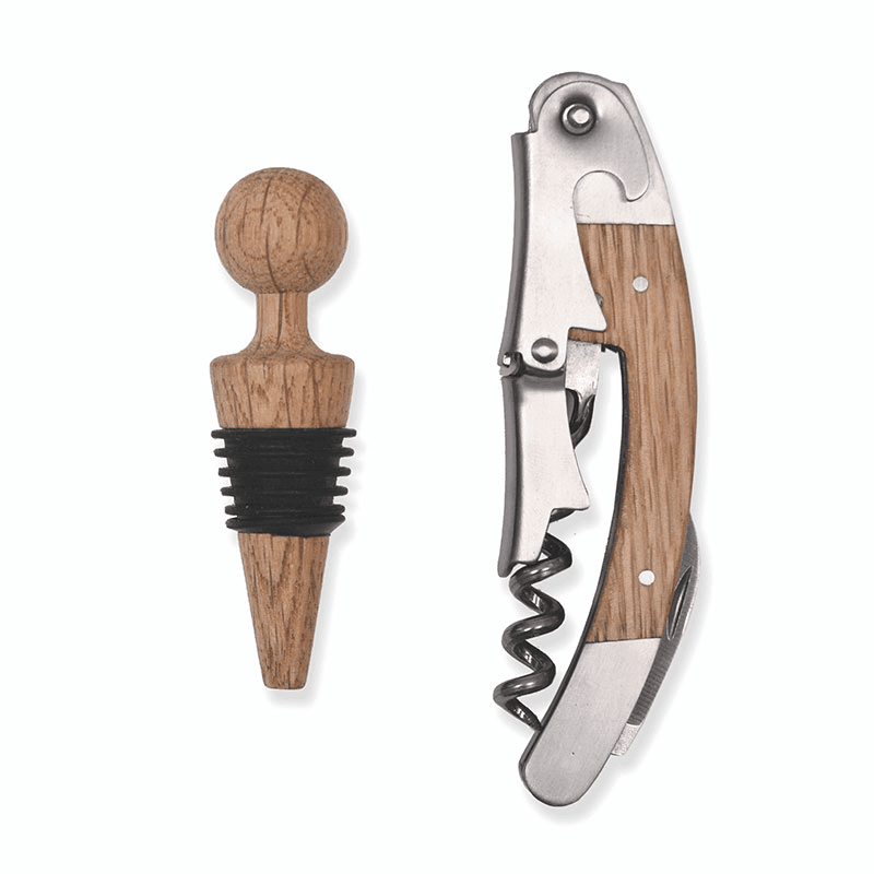 Bottle Opener and Stopper Set, Oak