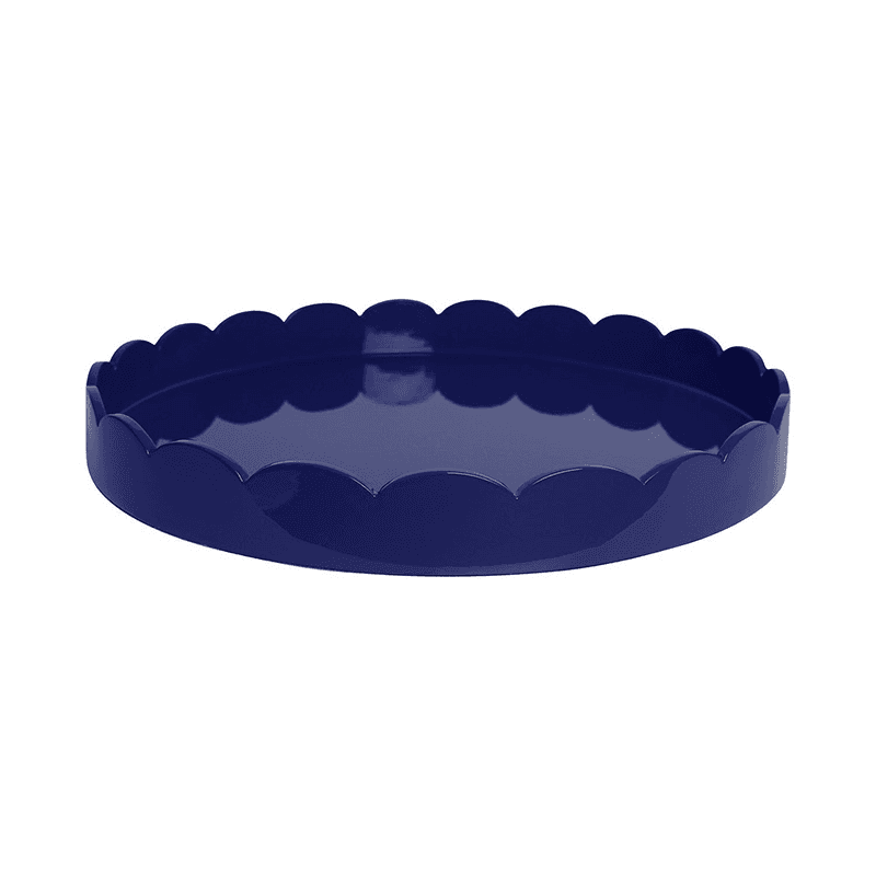 Lacquered Scallop Round Tray D50cm, Navy