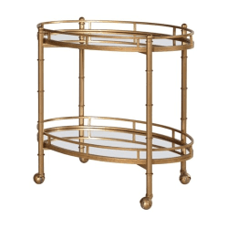 Image showing the Drinks Trolley, Mirrored, 2 Tier, H80 x W81 x D45cm, Gold product.