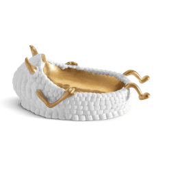 Image showing the Lazy Susan Catchall, L20 x W15 x H11cm, White/24k Gold Plated product.