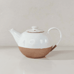Image showing the Mali Ribbed teapot, H14 x W21.5 x Dia 13.5cm, White & Terracotta product.