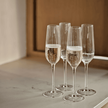 Image showing the Ribbed Set of 4 Ribbed Champagne Wine Glasses, H25cm, Clear product.