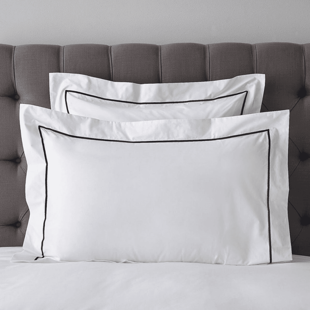 Savoy - 400 Thread Count Egyptian Cotton Super king oxford pillowcase, 50 x 90cm, White/Navy