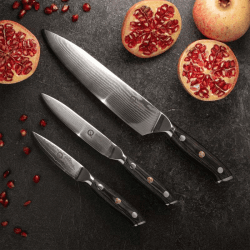 Image showing the Q30 Series 3 Piece Damascus Steel Paring, All Purpose & 20cm Chef's Knife Set, Black product.