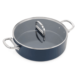 Image showing the Space Folding Ceramic Non-Stick Casserole Pan & Lid, 28cm, Midnight Blue product.